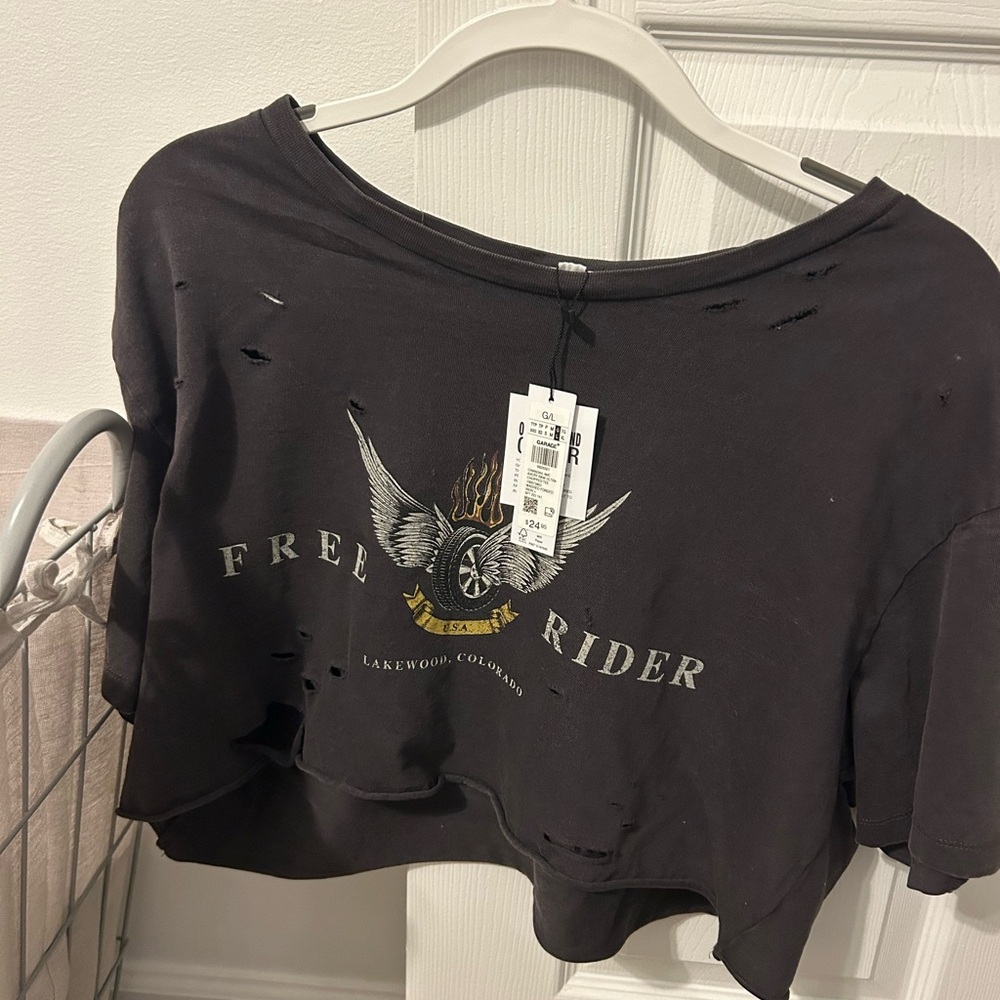 Garage Black Distressed Crop Top